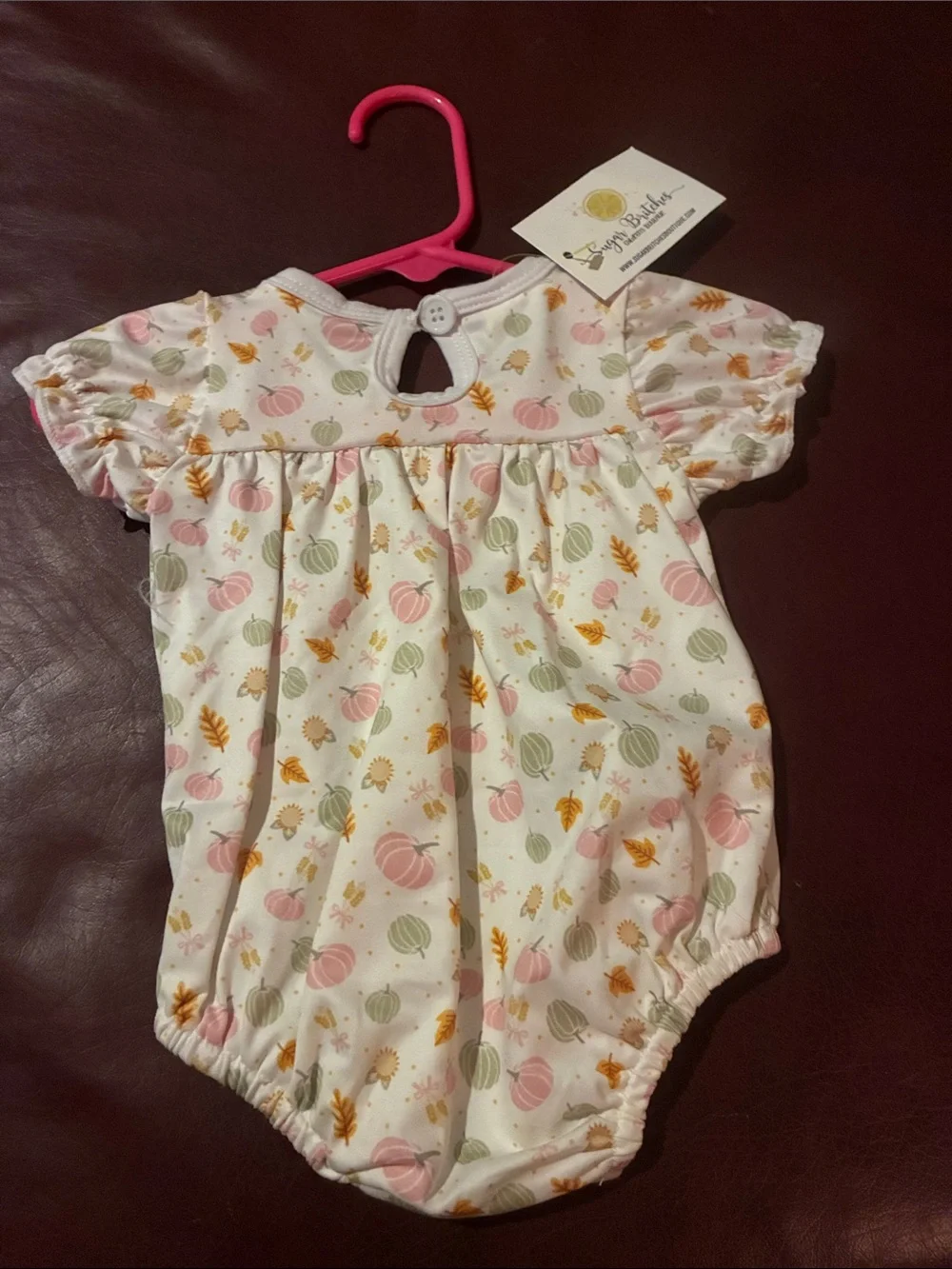 Infant Pink & Green Pumpkin Print One-Piece Bodysuit with Peter Pan Collar